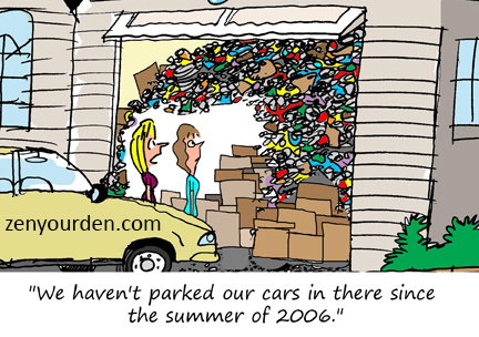 Cartoon of packed garage by Kelly Kamowski