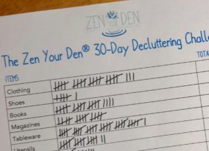 Zen Your Den 30-Day Decluttering Challenge tally sheet