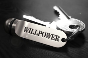 Willpower printed on silver metal key tag