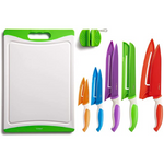EatNeat 12-Piece Colorful Kitchen Knife Set - 5 Colored Stainless Steel Knives with Sheaths, Cutting Board, and a Sharpener - Razor Sharp Cutting Tools that are Kitchen Essentials for New Home