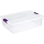 Sterilite 32-Quart ClearView Latch Box, Clear with Sweet Plum Latches, 23.63 x 16.38 x 6.5