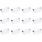 Sterilite 6 Quart5.7 Liter ClearView Latch Box, Clear with Sweet Plum Latches, 14.13 x 7.75 x 4.88 12-Pack
