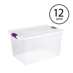 Sterilite 66 Quart ClearView Latch Box, Clear with Sweet Plum Latches, 23 58 x 16 38 x 13 14