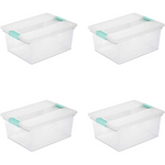 Sterilite Deep Clip Box, Clear with Blue Aquarium Latches, 14 x 11 6.25 4-Pack