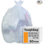 ToughBag 55 Gallon Trash Bags, Heavy-Duty 3 Mil Contractor Bags, Large 55-60 Gallon Trash Can Liner, Recycling, 38 x 58 (50 COUNTCLEAR) - Outdoor, Construction, Industrial, Lawn, Leaf - Made in USA